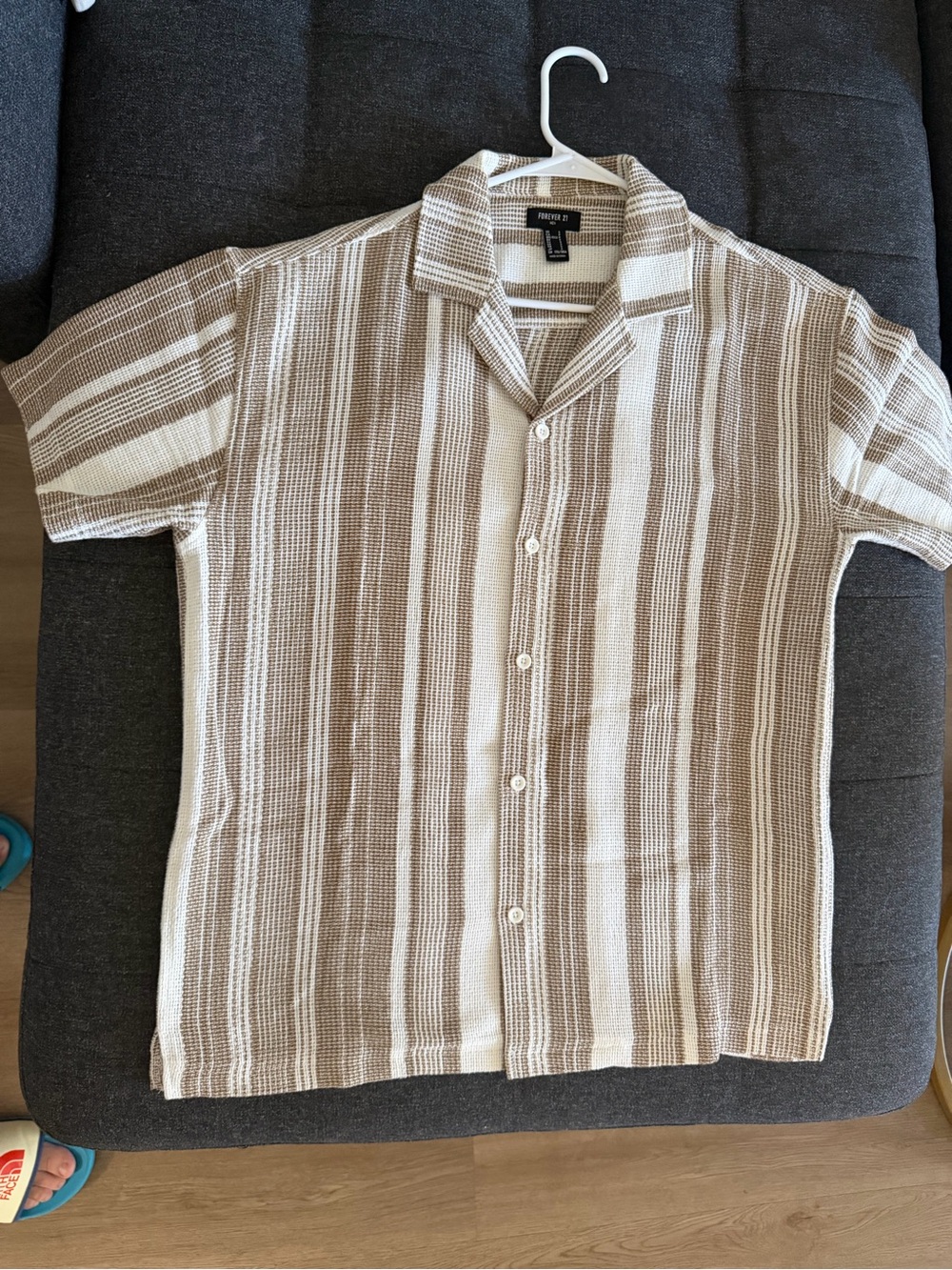 Forever 21 Brown & Cream Striped Short-Sleeve Button-Up Shirt